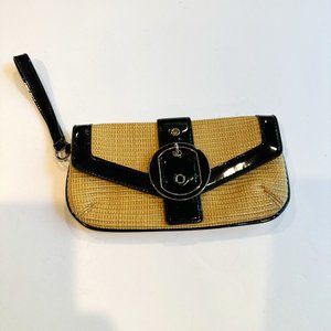 Ann Taylor Bag Clutch Wristlet Woven Wicker Black Patent Leather Classic Preppy